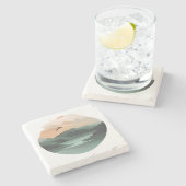 Mountain Reflections:夕暮れ時の穏やかな湖 ストーンコースター (横)