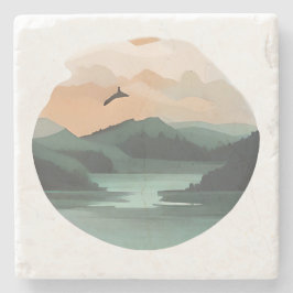 Mountain Reflections：夕暮れ時の穏やかな湖 ストーンコースター
