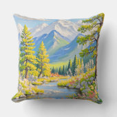 Mountain River Landscape Throw Pillow クッション (正面)