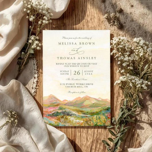 Mountain Rustic Country Elegant QR Code Wedding 招待状
