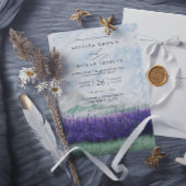 Mountain Rustic Lavender Meadow QR Code Wedding 招待状