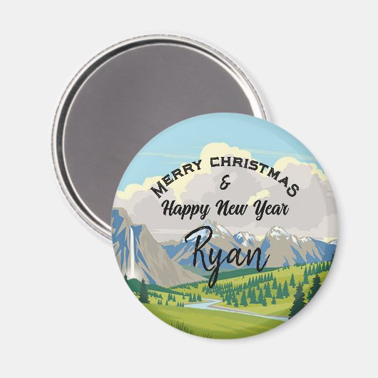 Mountain Scene Country Add a Name マグネット (正面/裏面)