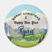 Mountain Scene Country Add a Name マグネット (正面)