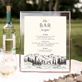 Mountain Sketch Wedding Bar Menu Sign ポスター