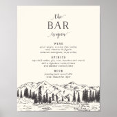 Mountain Sketch Wedding Bar Menu Sign ポスター (正面)