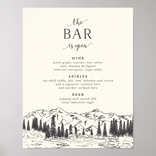 Mountain Sketch Wedding Bar Menu Sign ポスター (正面)