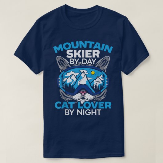 Mountain Skier By Day Cat Lover By Night Kitty Ski Tシャツ (デザイン正面)