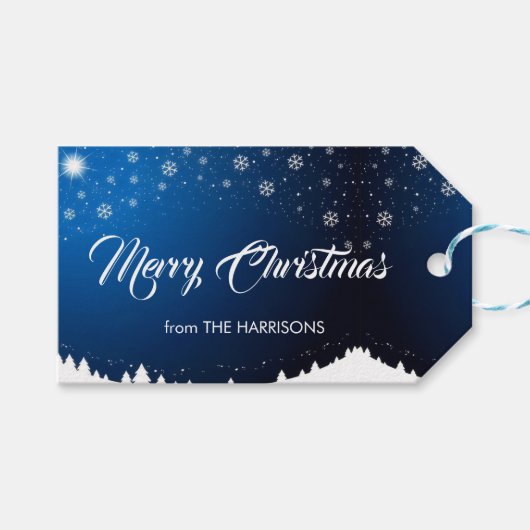 Mountain Snowy Night Merry Christmas ギフトタグ (正面(横))