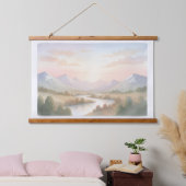 Mountain Sunrise Wall Art – Soft Pastel Watercolor 吊り下げ型タペストリー (寝室)