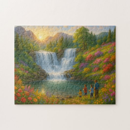 Mountain Sunrise Waterfall Puzzle – Family Fishing ジグソーパズル (横)