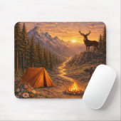 Mountain Sunset Deer Campsite Mouse Pad マウスパッド (マウス)