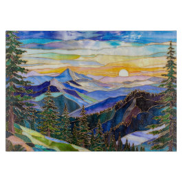 Mountain Sunset Glass Cutting Board Decor カッティングボード