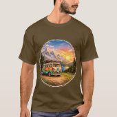 Mountain Sunset Lake Scene | Retro Hippie Van Life Tシャツ (正面)