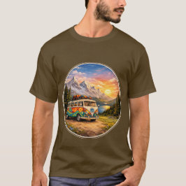 Mountain Sunset Lake Scene | Retro Hippie Van Life Tシャツ