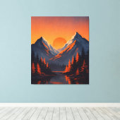 Mountain Sunset Reflection Fiery Orange Sky  キャンバスプリント (インサイチュ (ウッドフロア))
