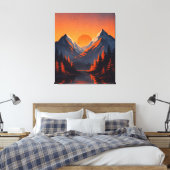 Mountain Sunset Reflection Fiery Orange Sky  キャンバスプリント (インサイチュ (寝室))