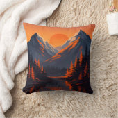Mountain Sunset Reflection Fiery Orange Sky  クッション (ブランケット)