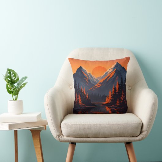 Mountain Sunset Reflection Fiery Orange Sky  クッション (椅子)