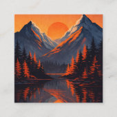 Mountain Sunset Reflection Fiery Orange Sky  スクエア名刺 (正面)