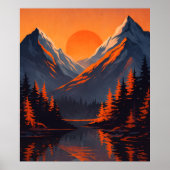 Mountain Sunset Reflection Fiery Orange Sky  ポスター (正面)