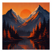Mountain Sunset Reflection Fiery Orange Sky  ポスター (正面)