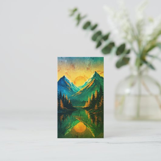 Mountain Sunset Reflection Fiery Orange Sky  名刺 (スタンド正面)