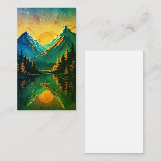 Mountain Sunset Reflection Fiery Orange Sky  名刺 (正面/裏面)