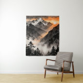 Mountain Sunset Tapestry | Golden Light Ink Art  タペストリー (インサイチュ)