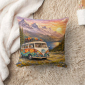 Mountain Sunset Wildflowers Retro Hippie Van Life クッション (ブランケット)