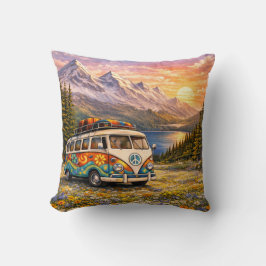 Mountain Sunset Wildflowers Retro Hippie Van Life クッション