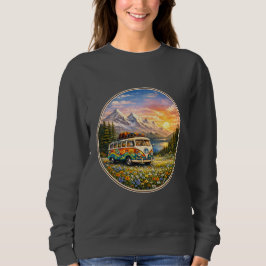 Mountain Sunset Wildflowers Retro Hippie Van Life スウェットシャツ