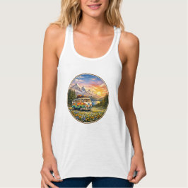 Mountain Sunset Wildflowers Retro Hippie Van Life タンクトップ