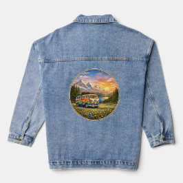 Mountain Sunset Wildflowers Retro Hippie Van Life デニムジャケット