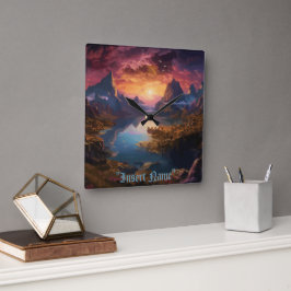 Mountain Symphony：調和のとれた色彩のブレンド スクエア壁時計