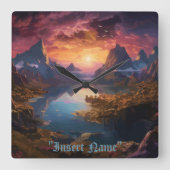 Mountain Symphony：調和のとれた色彩のブレンド スクエア壁時計 (正面)