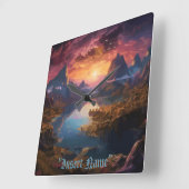 Mountain Symphony：調和のとれた色彩のブレンド スクエア壁時計 (傾斜)