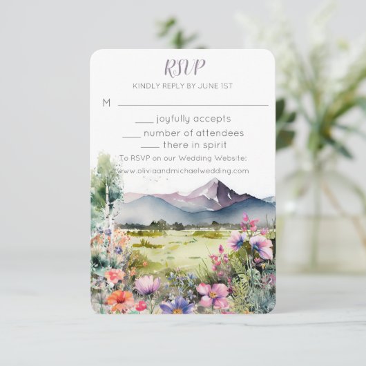 Mountain Thyme Wildflower Wedding RSVP Reply Card (スタンド正面)