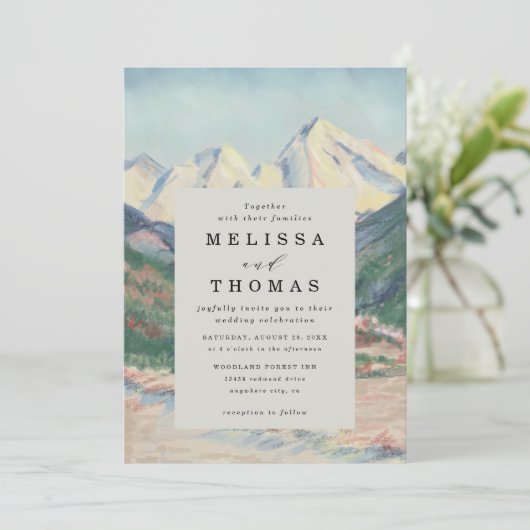 Mountain Tree Forest Rustic Budget QR Code Wedding 招待状 (スタンド正面)