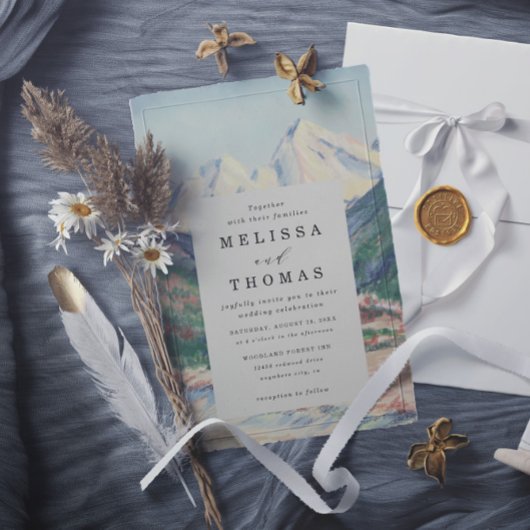 Mountain Tree Forest Rustic Budget QR Code Wedding 招待状