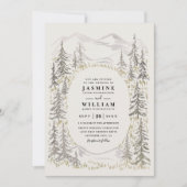 Mountain Trees Forest Rustic Elegant Wedding 招待状 (正面)