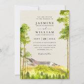 Mountain Trees Forest Rustic QR Code Wedding 招待状 (正面)