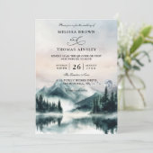 Mountain Trees Pine Rustic Budget QR Code Wedding 招待状 (スタンド正面)