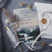 Mountain Trees Pine Rustic Budget QR Code Wedding 招待状