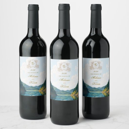 Mountain Valley View Wedding Wine Label ワインラベル (ボトル)