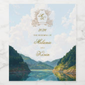 Mountain Valley View Wedding Wine Label ワインラベル (シングルラベル)