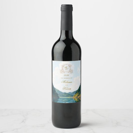 Mountain Valley View Wedding Wine Label ワインラベル (正面)