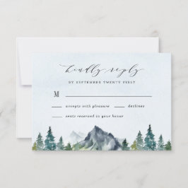 Mountain Watercolor Elegant Rustic Themed Wedding 出欠カード