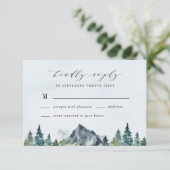 Mountain Watercolor Elegant Rustic Themed Wedding 出欠カード (スタンド正面)