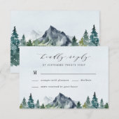 Mountain Watercolor Elegant Rustic Themed Wedding 出欠カード (正面/裏面)