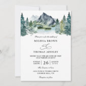 Mountain Watercolor Rustic Budget QR Code Wedding 招待状 (正面)